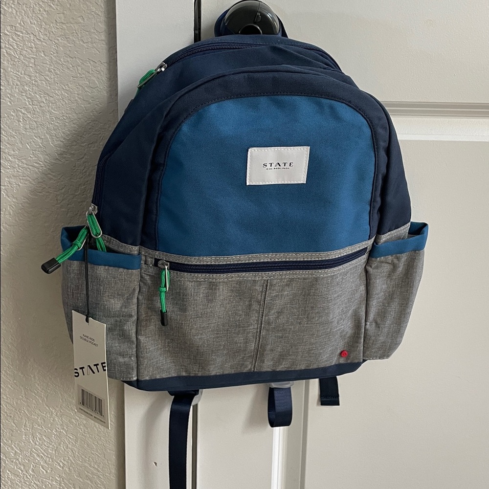 STATE Navy and Gray Backpack with Green Accents